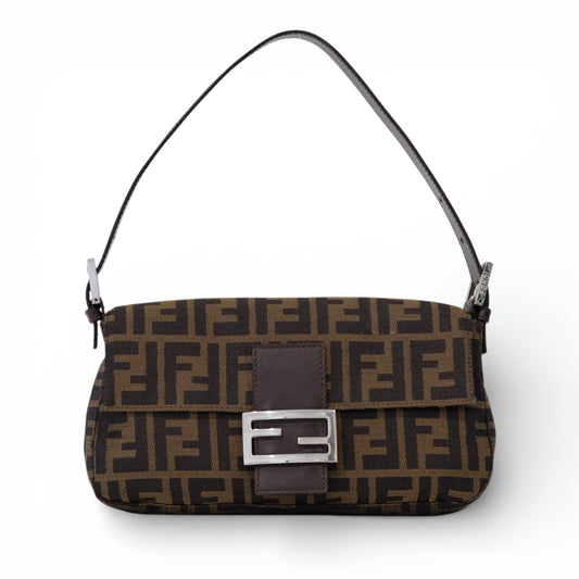 Fendi Zucca Baguette Brown Canvas Shoulder Bag