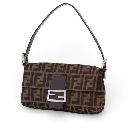 Fendi Zucca Baguette Brown Canvas Shoulder Bag