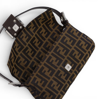 Fendi Zucca Baguette Brown Canvas Shoulder Bag