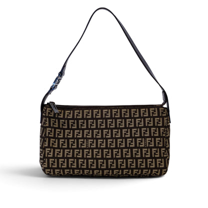 Fendi Brown Zucchino Canvas Pouchette Shoulder Bag