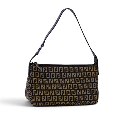 Fendi Brown Zucchino Canvas Pouchette Shoulder Bag