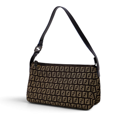 Fendi Brown Zucchino Canvas Pouchette Shoulder Bag
