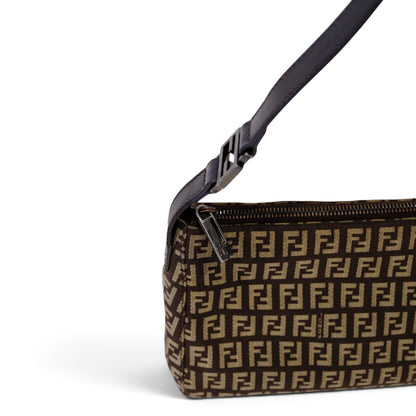 Fendi Brown Zucchino Canvas Pouchette Shoulder Bag