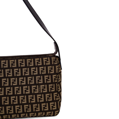 Fendi Brown Zucchino Canvas Pouchette Shoulder Bag