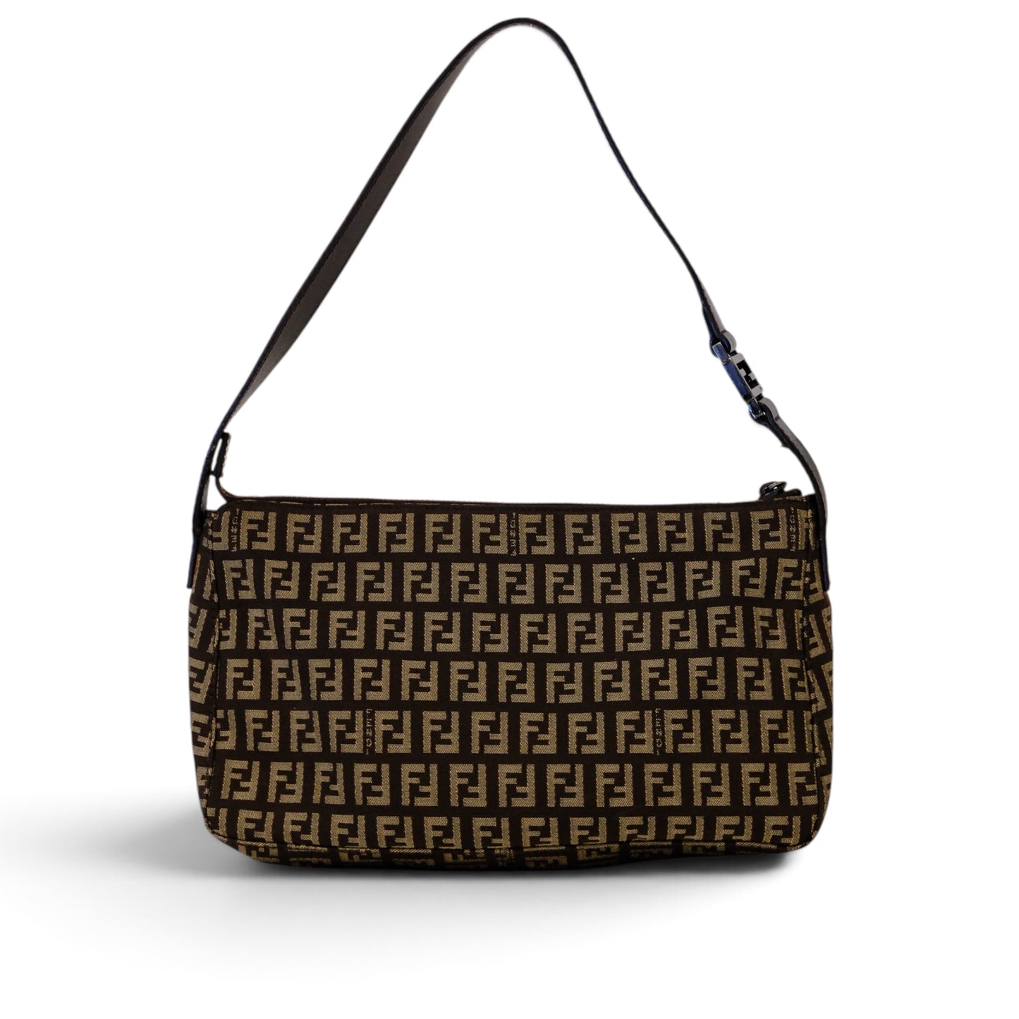 Fendi Brown Zucchino Canvas Pouchette Shoulder Bag