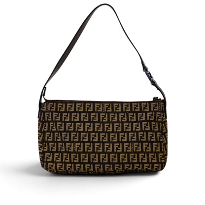 Fendi Brown Zucchino Canvas Pouchette Shoulder Bag