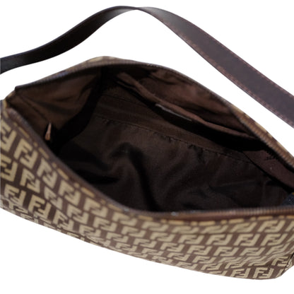 Fendi Brown Zucchino Canvas Pouchette Shoulder Bag