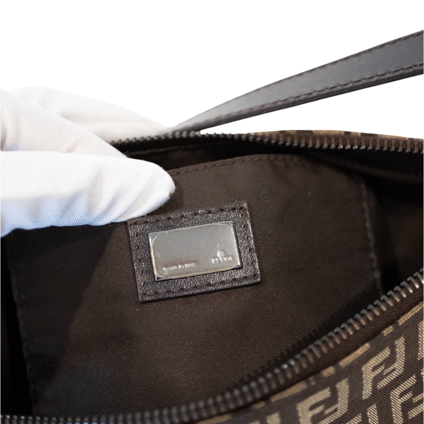 Fendi Brown Zucchino Canvas Pouchette Shoulder Bag