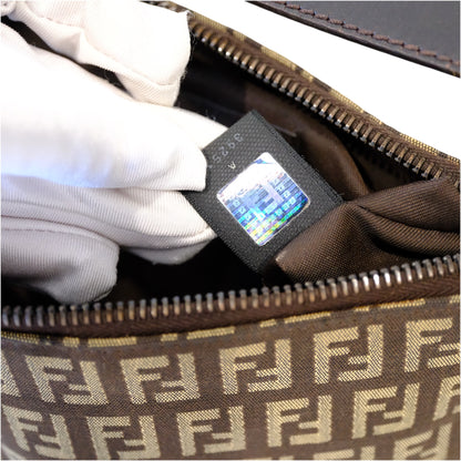 Fendi Brown Zucchino Canvas Pouchette Shoulder Bag
