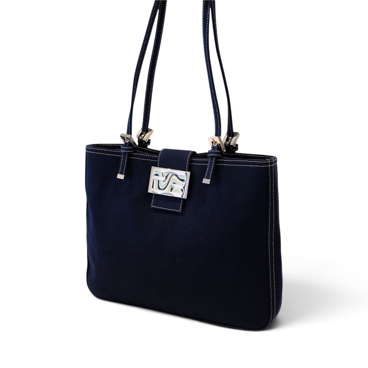 Fendi Navy Canvas Tote Bag
