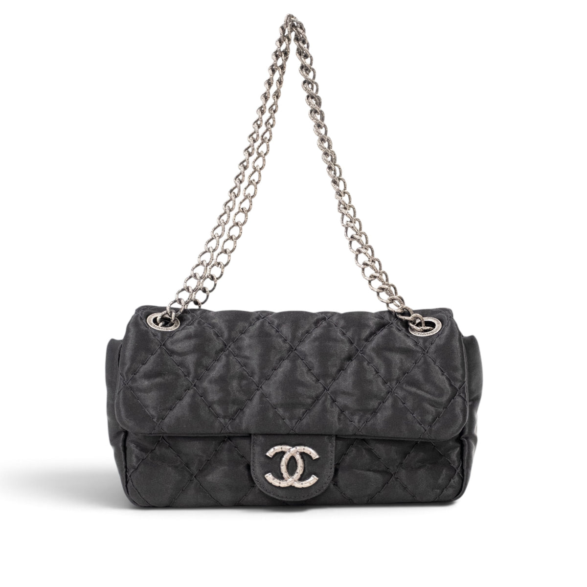 Chanel Black Quilted Satin Classic Flap Bag