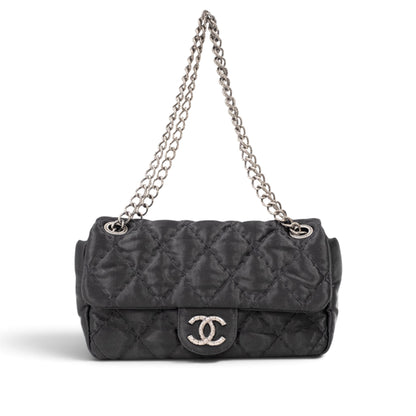 Chanel Black Quilted Satin Classic Flap Bag