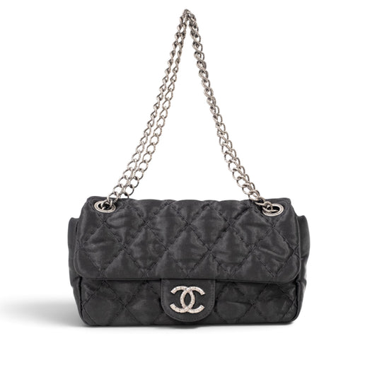 Chanel Black Quilted Satin Classic Flap Bag