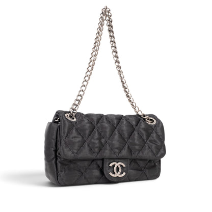 Chanel Black Quilted Satin Classic Flap Bag