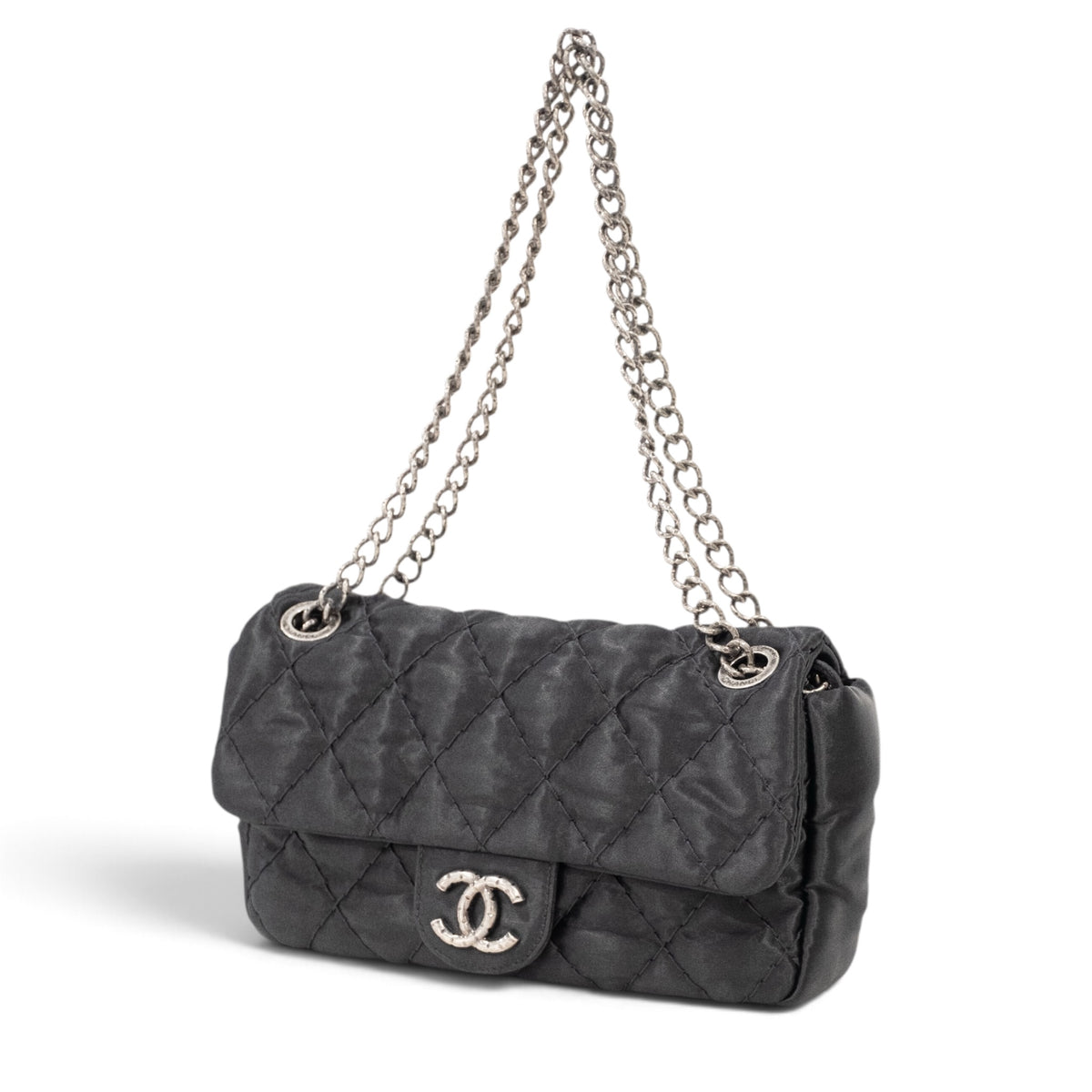 Chanel Black Quilted Satin Classic Flap Bag