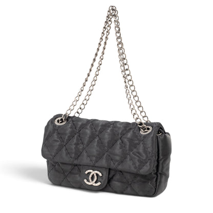 Chanel Black Quilted Satin Classic Flap Bag