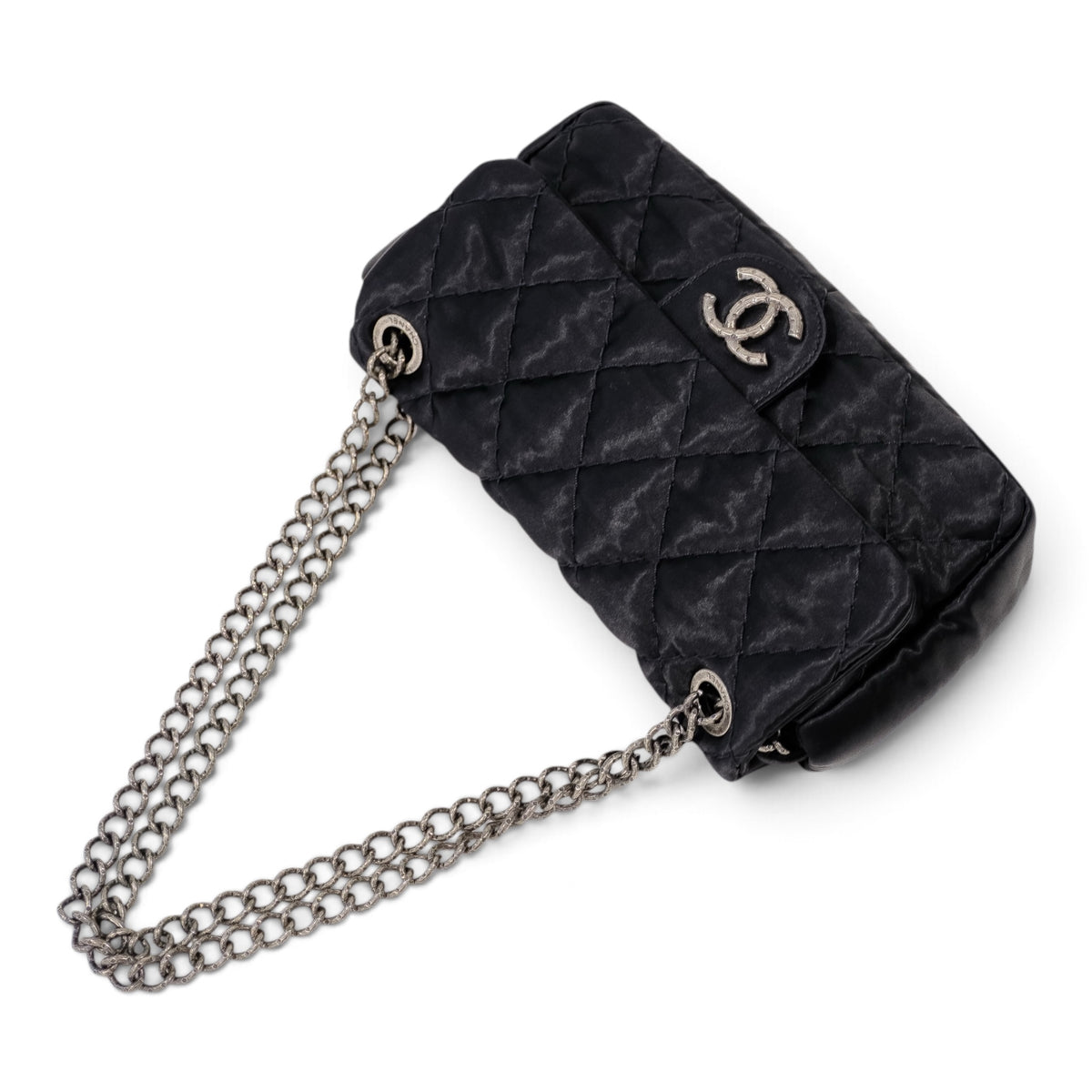 Chanel Black Quilted Satin Classic Flap Bag