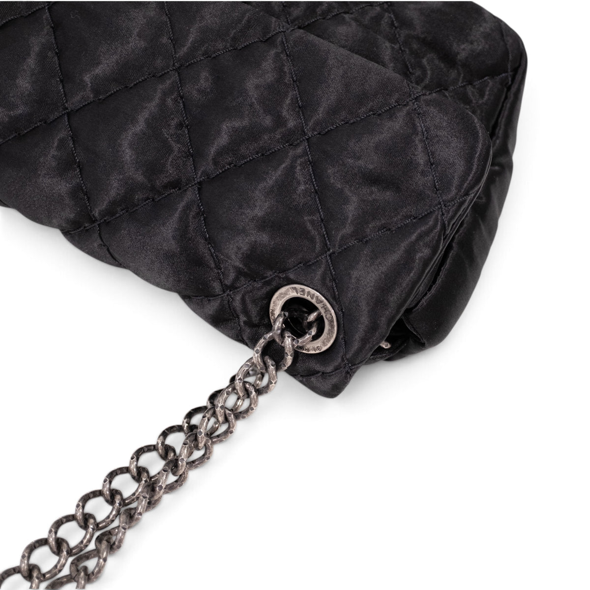 Chanel Black Quilted Satin Classic Flap Bag