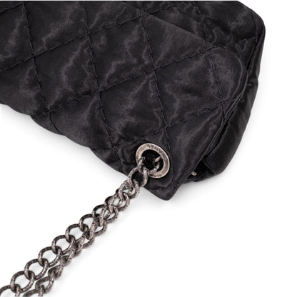 Chanel Black Quilted Satin Classic Flap Bag