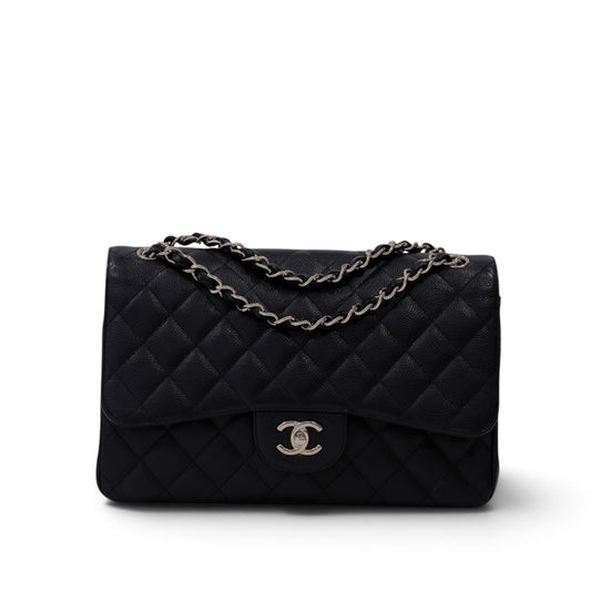 Chanel Classic Jumbo Caviar Silver Hardware Double Flap Bag