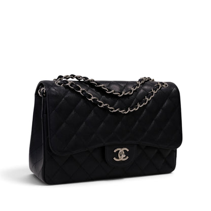 Chanel Classic Jumbo Caviar Silver Hardware Double Flap Bag
