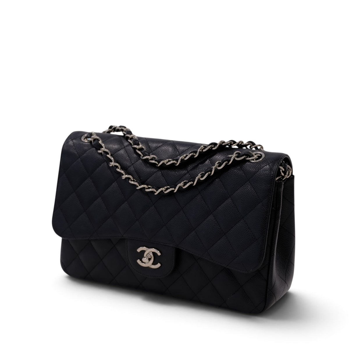 Chanel Classic Jumbo Caviar Silver Hardware Double Flap Bag