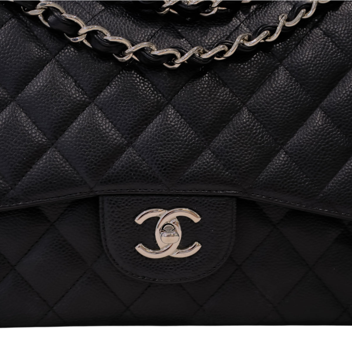 Chanel Classic Jumbo Caviar Silver Hardware Double Flap Bag