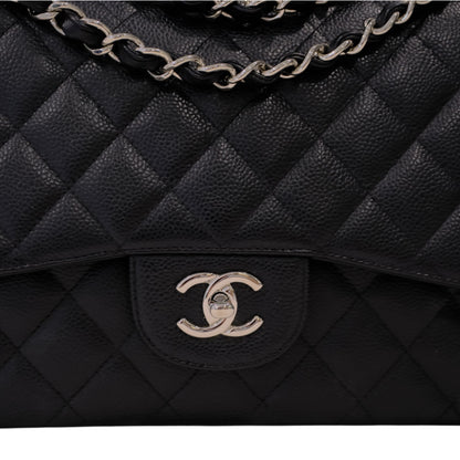 Chanel Classic Jumbo Caviar Silver Hardware Double Flap Bag